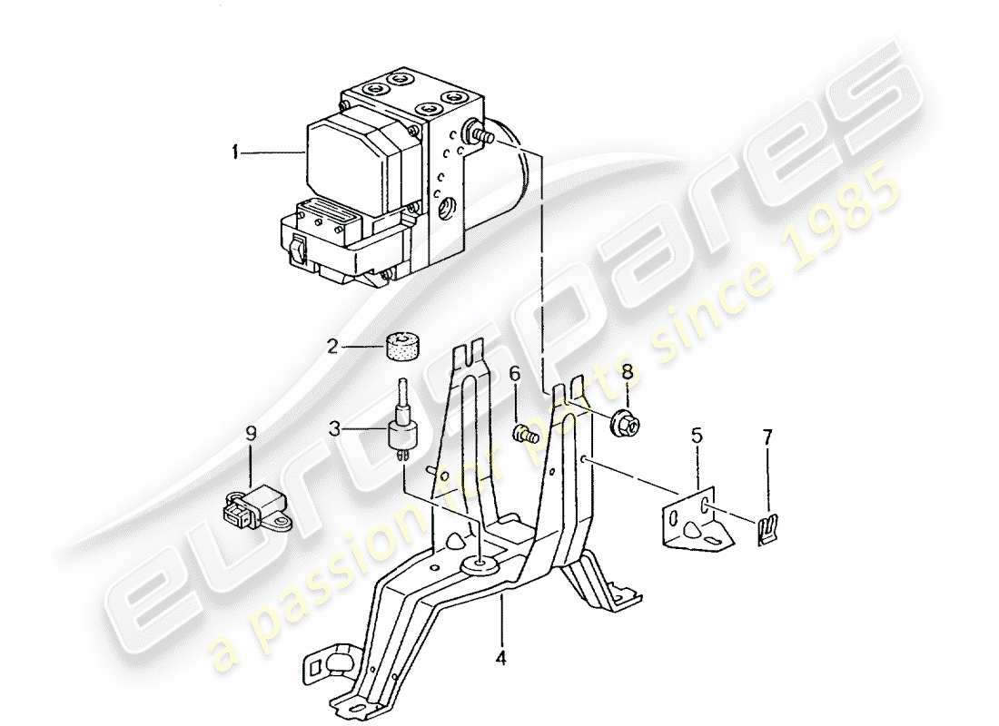 porsche 2002 (986 boxster) hydraulic unit anti-locking brake syst. -abs- control and regulating unit parts diagram