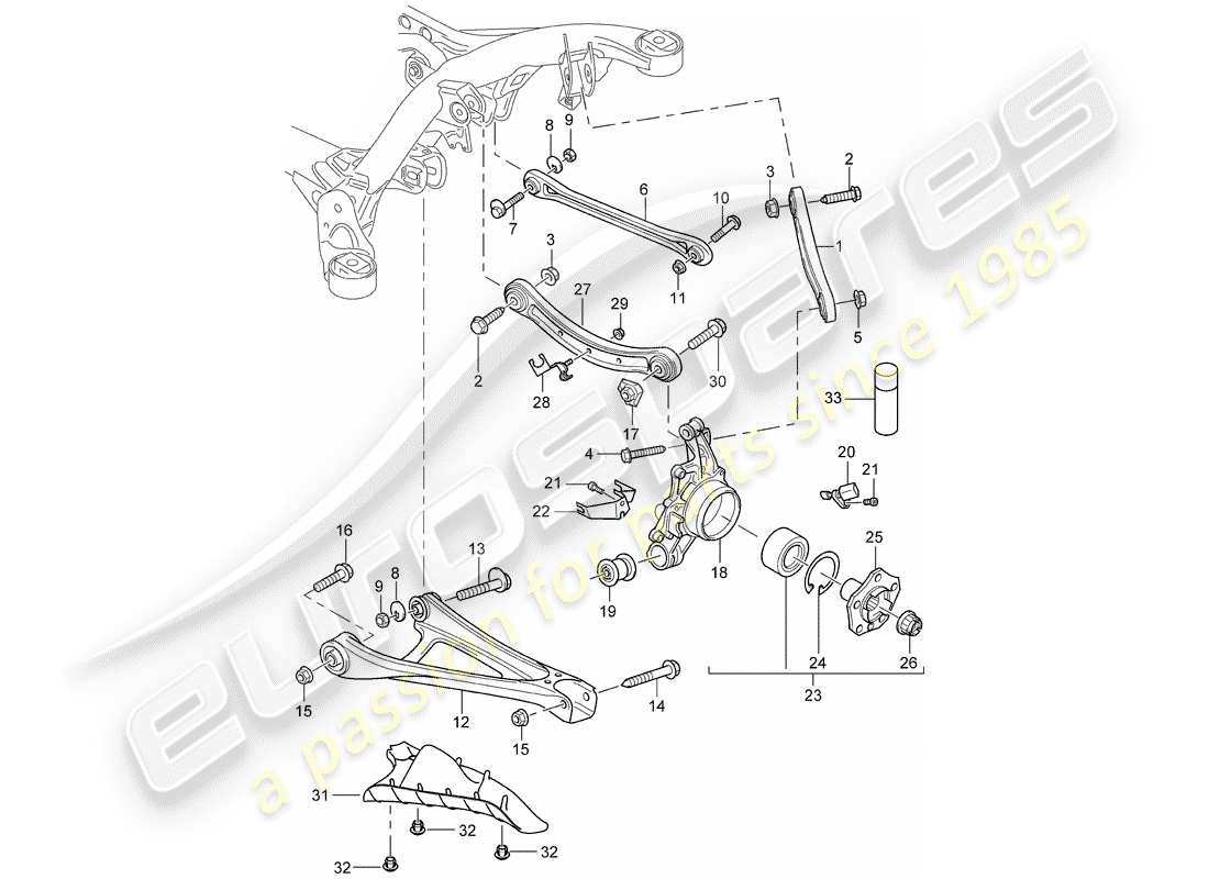 porsche 2007 (cayenne e1 9pa) rear axle wheel carrier wishbone track rod wheel hub stone chip guard part diagram
