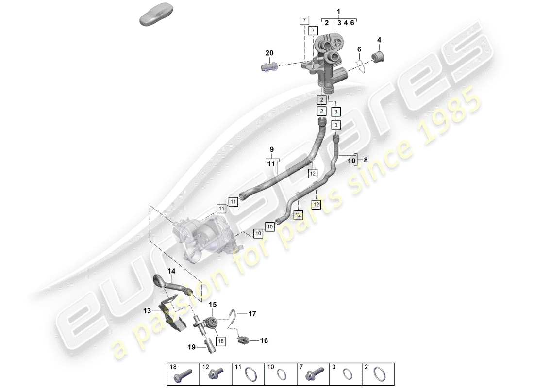 porsche 2019 (718 boxster spyder) coolant cooling system distributor for coolant engine part diagram