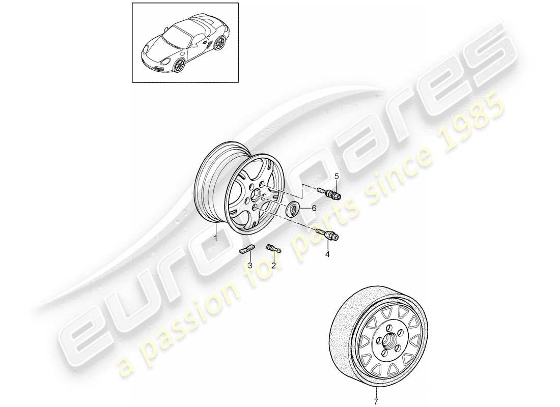 porsche 2010 (987 boxster) wheels/tyres parts diagram