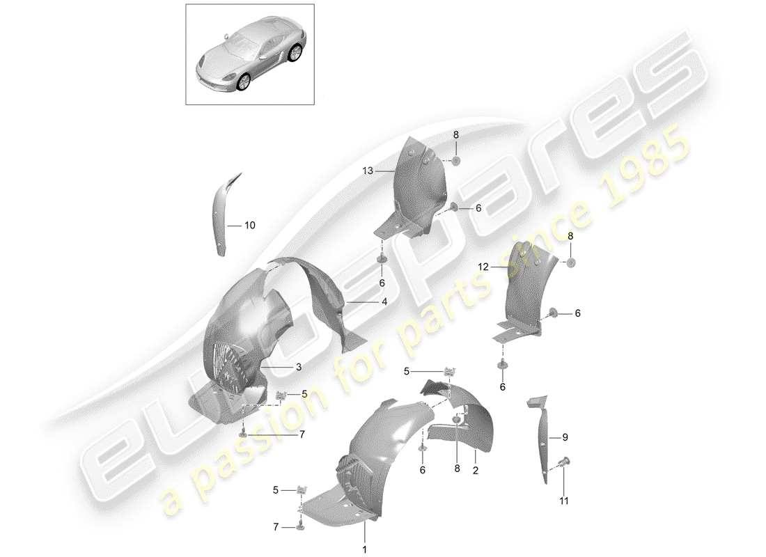 porsche 2017 (718 cayman) trims wheel housing part diagram