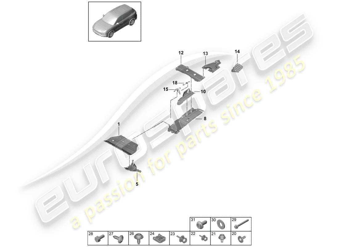porsche 2020 (cayenne e3 9ya/9yb) trim underbody trim part diagram