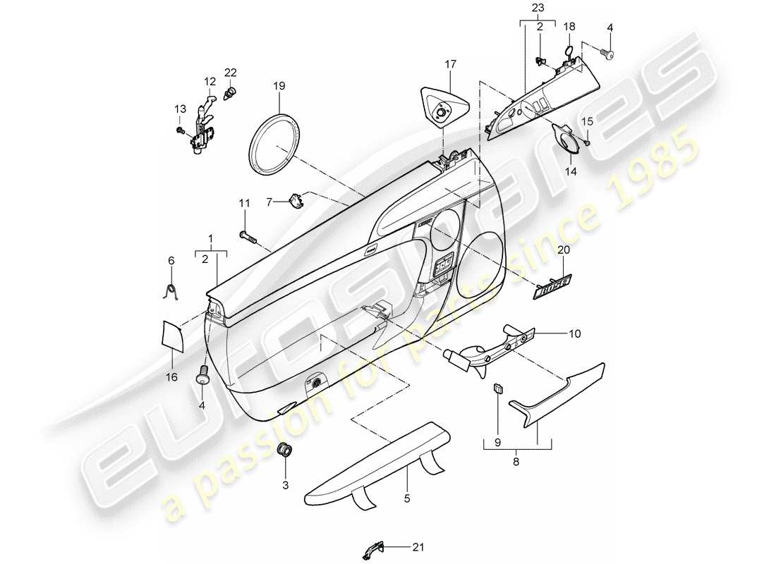 porsche 2007 (987 cayman) door panel accessories part diagram