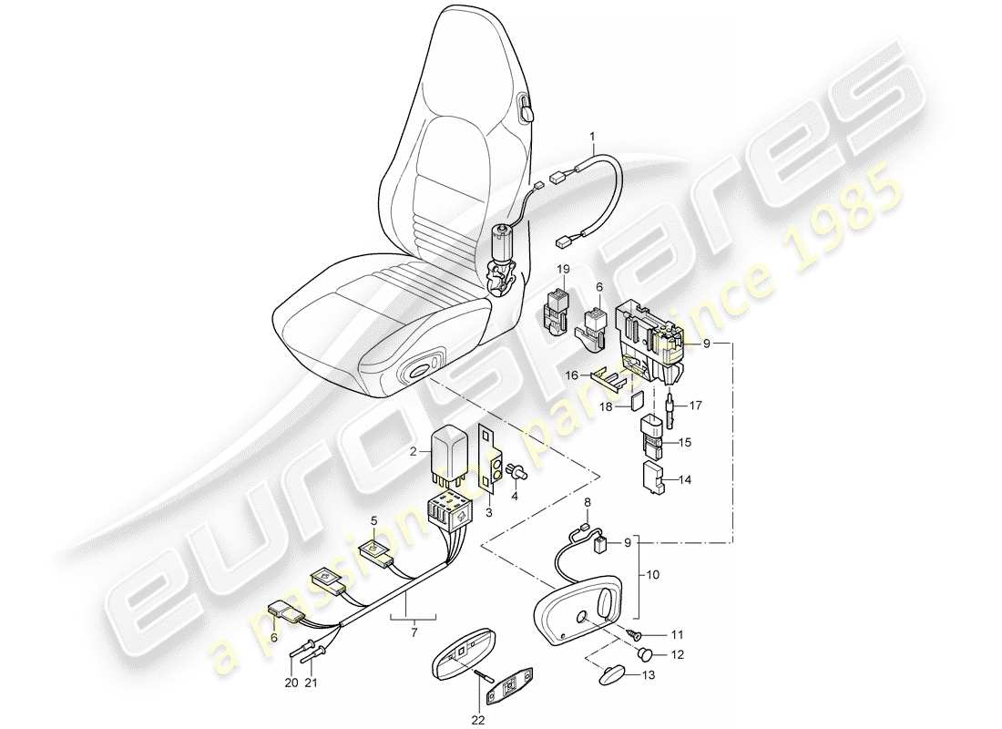 porsche 2000 (986 boxster) wiring looms switch standard seat sports seat parts diagram