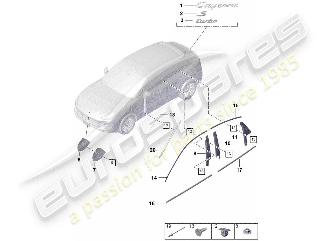 porsche 2018 (cayenne e3 9ya/9yb) moldings upper trim outer coupe parts diagram
