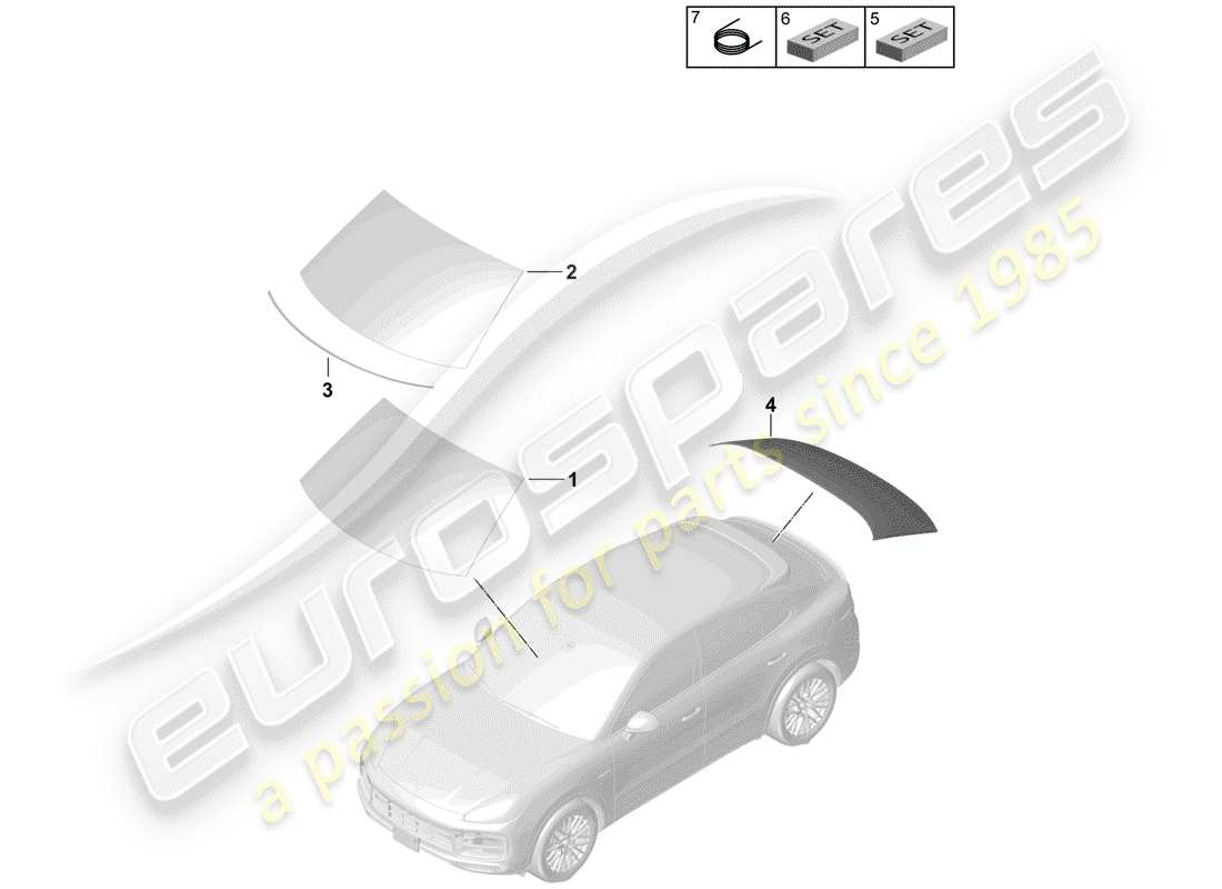 porsche 2018 (cayenne e3 9ya/9yb) windscreen coupe parts diagram