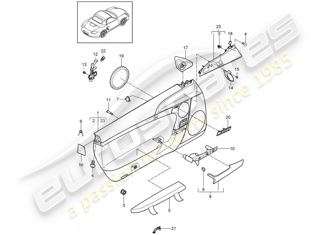 porsche 2012 (987 boxster) door panel accessories parts diagram