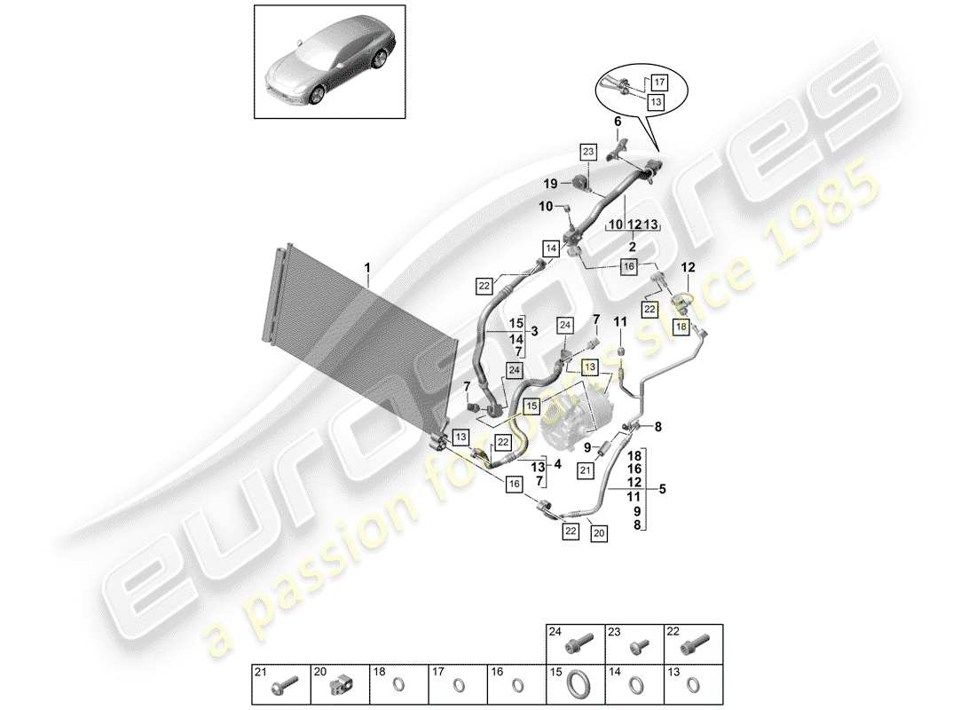 porsche 2020 (panamera 971-1) refrigerant circuit front v8 4,0l bt hybrid part diagram