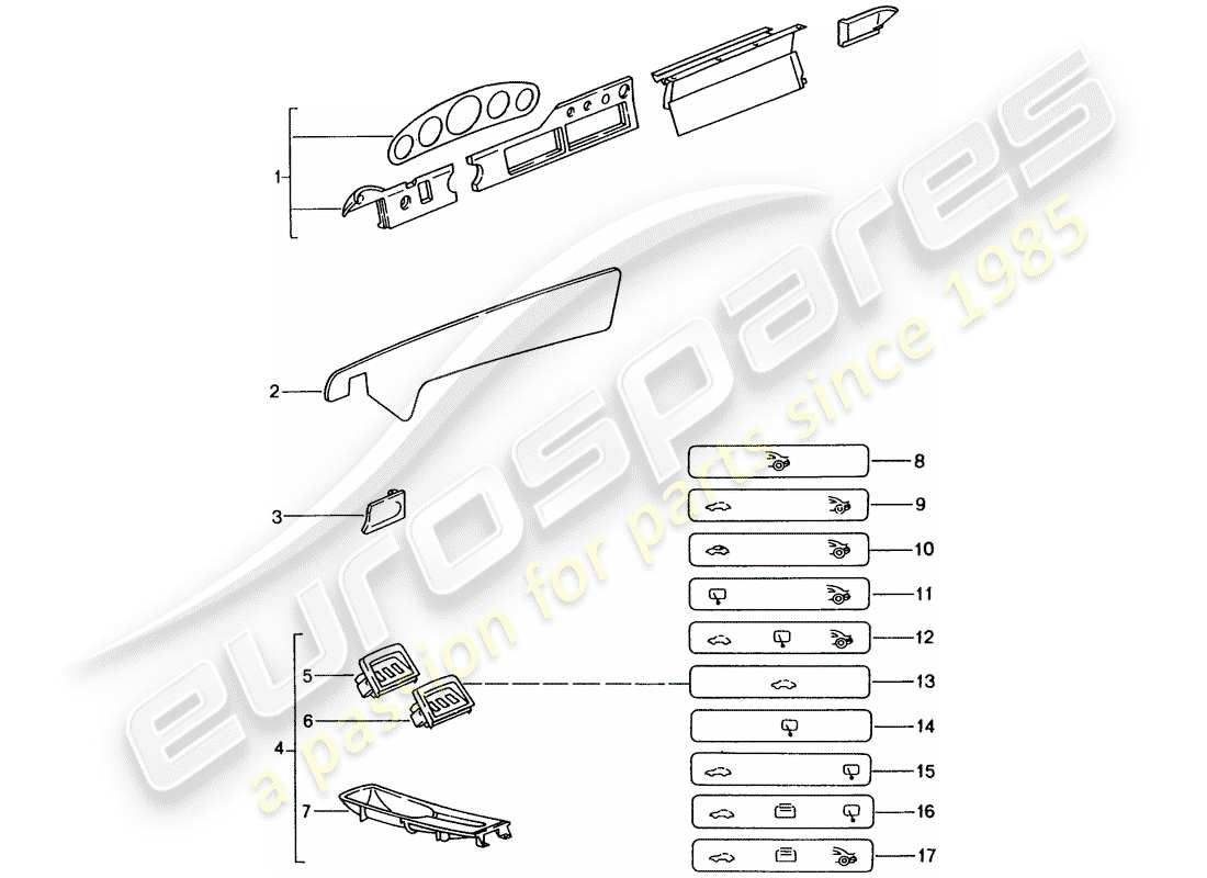 porsche 1991 (tequipment) passenger compartment parts diagram