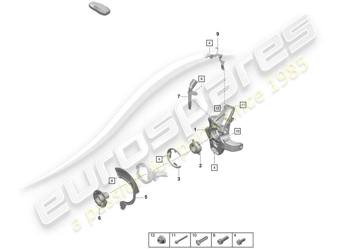 porsche 2019 (718 boxster spyder) wheel carrier wheel hub part diagram