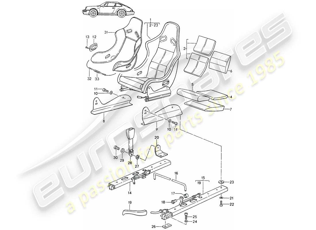 porsche seat 944/968/911/928 (1985) seat - complete - with: - whole-leather - cover parts diagram