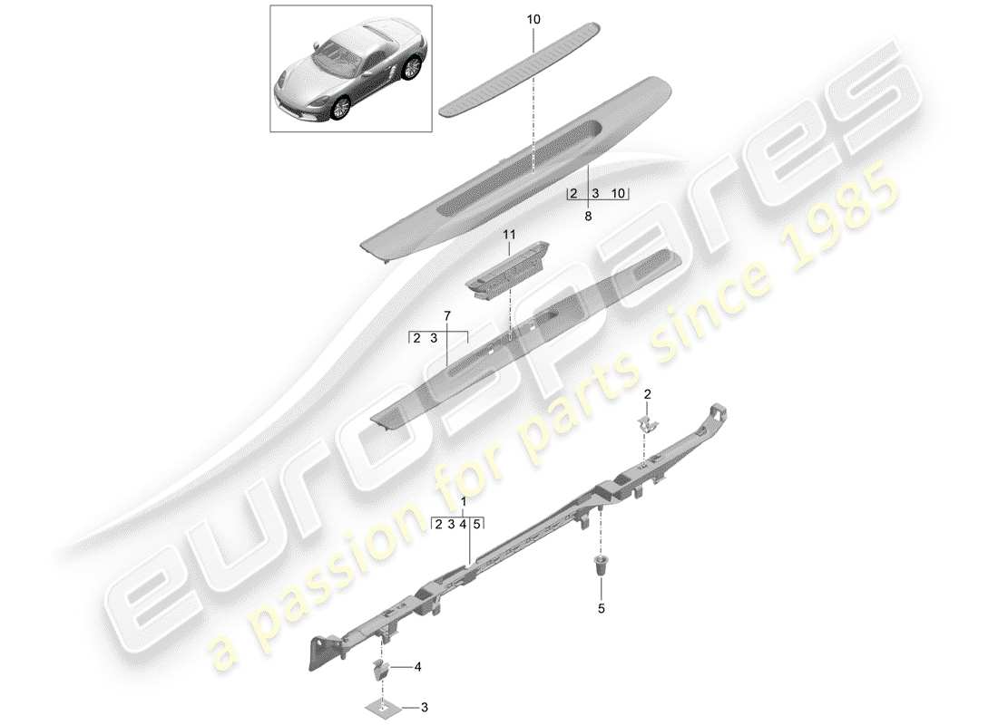 porsche 2020 (718 boxster) trim inner sill parts diagram