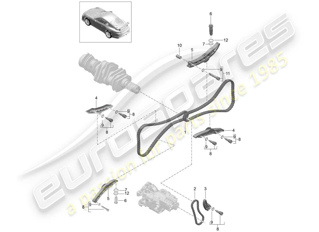 porsche 2014 (991-1 r/gt3/rs) chain tensioner timing chain part diagram