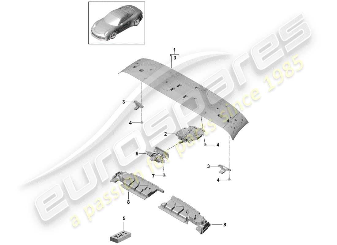 porsche 2016 (991-1 r/gt3/rs) top frame front roof frame catch part diagram