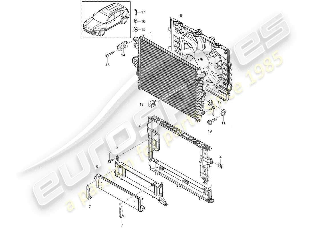 porsche 2013 (cayenne e2 92a) coolant cooling system cooler for coolant part diagram