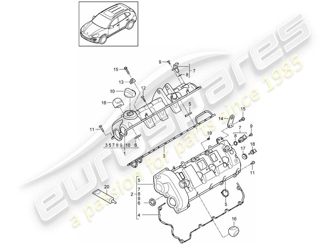 porsche 2016 (cayenne e2 92a) valve cover part diagram