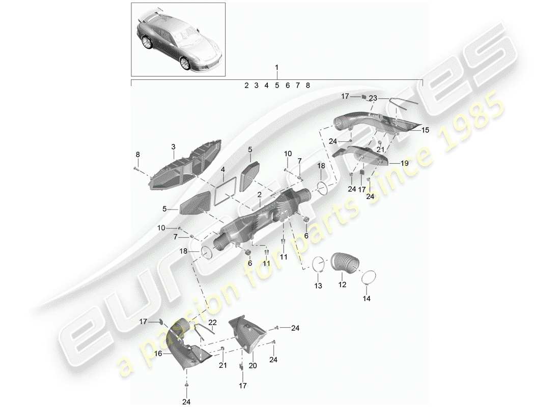 porsche 2016 (991-1 r/gt3/rs) air filter gt3 rs part diagram
