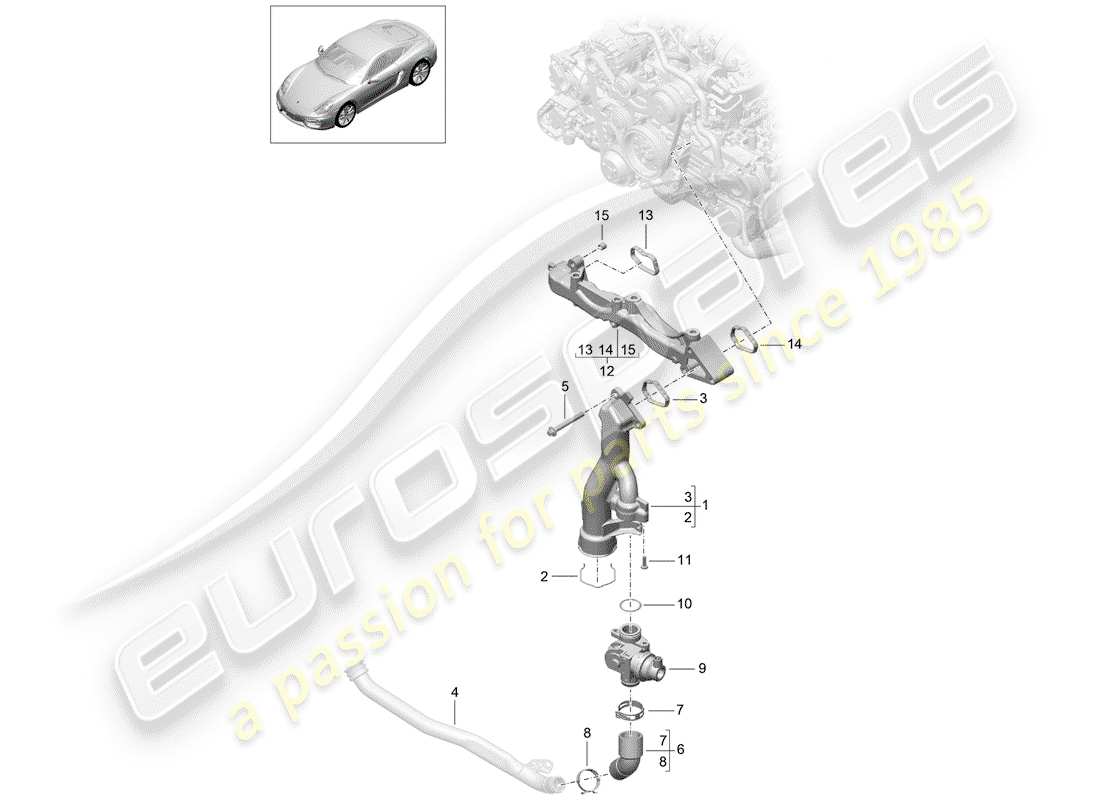porsche 2015 (981 cayman) assembly carrier water pipe part diagram