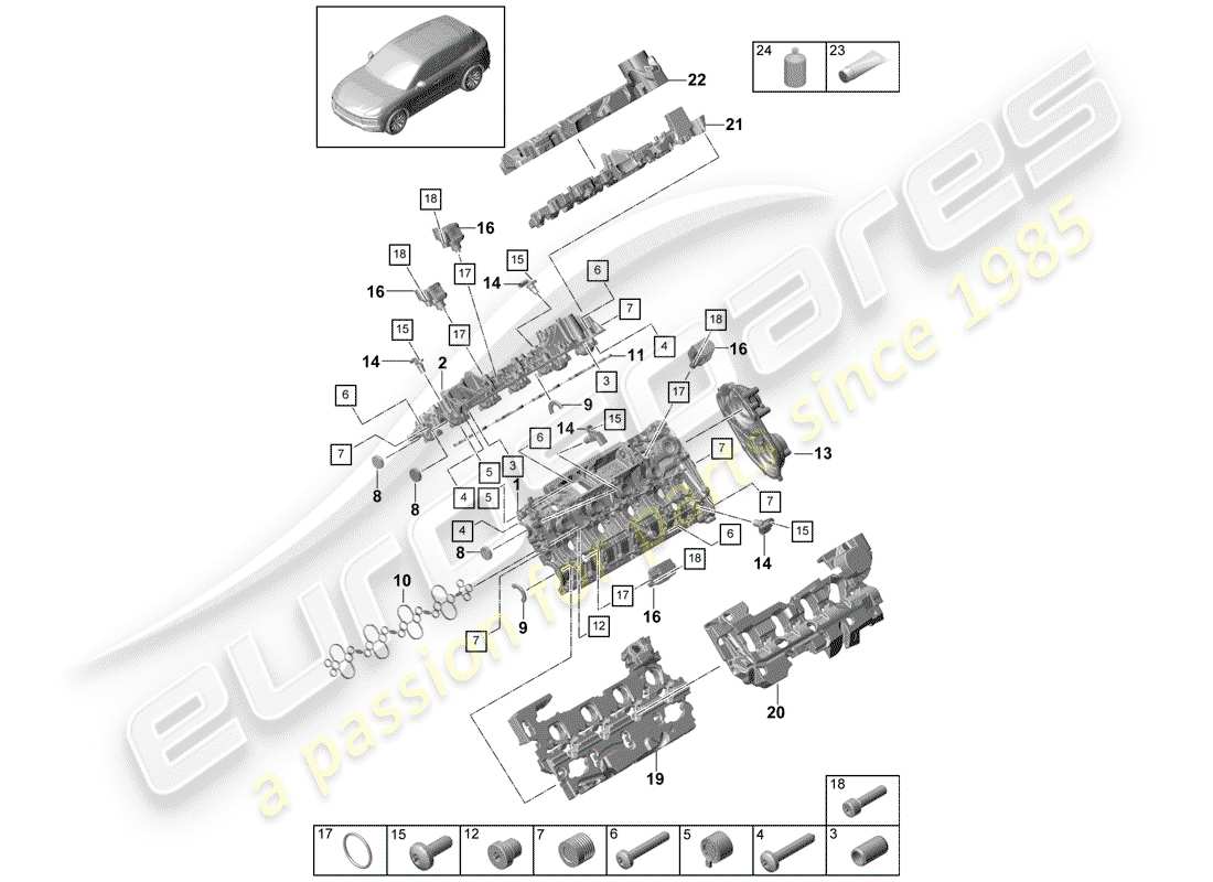 porsche 2020 (cayenne e3 9ya/9yb) cylinder head cover sound absorber accessories part diagram