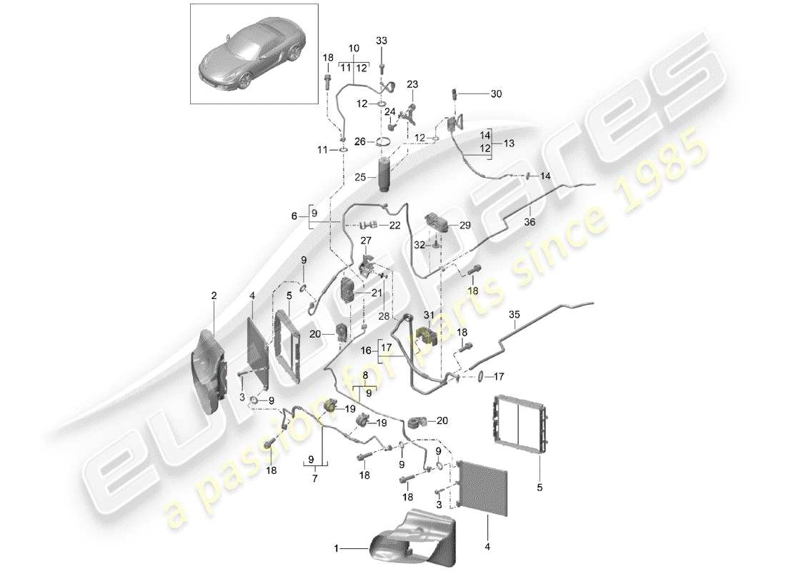 porsche 2016 (981 boxster) refrigerant circuit front parts diagram