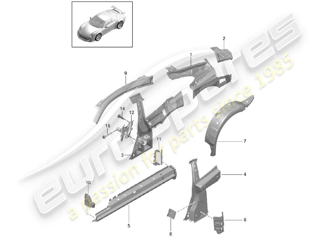 porsche 2016 (991-1 r/gt3/rs) side part inner part diagram