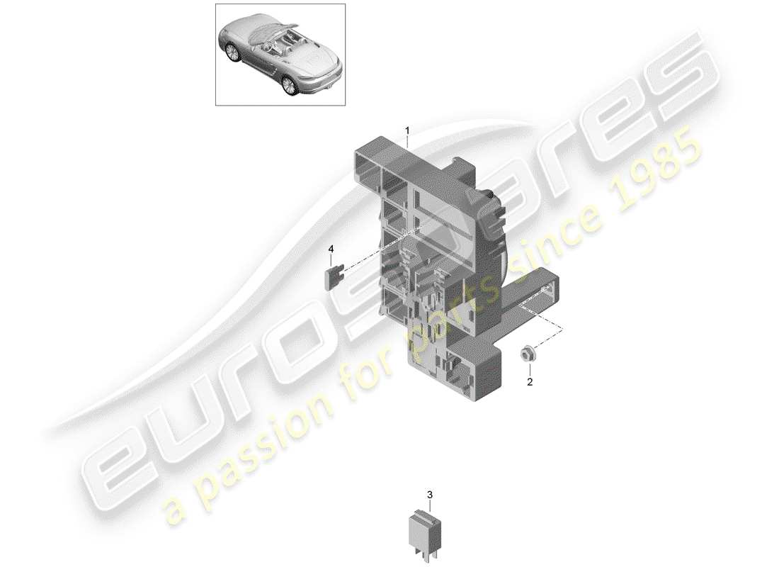 porsche 2018 (718 boxster) central electrics rear luggage compartment parts diagram
