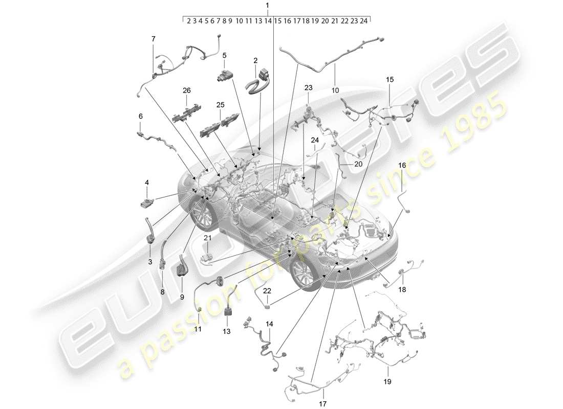 porsche 2018 (718 boxster) wiring looms passenger compartment and part section wiring harness parts diagram