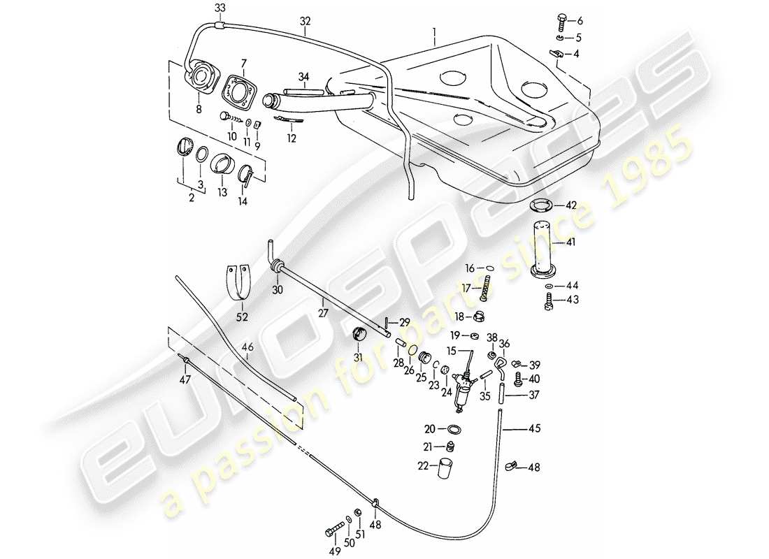 porsche 356b/356c (1963) fuel tank parts diagram