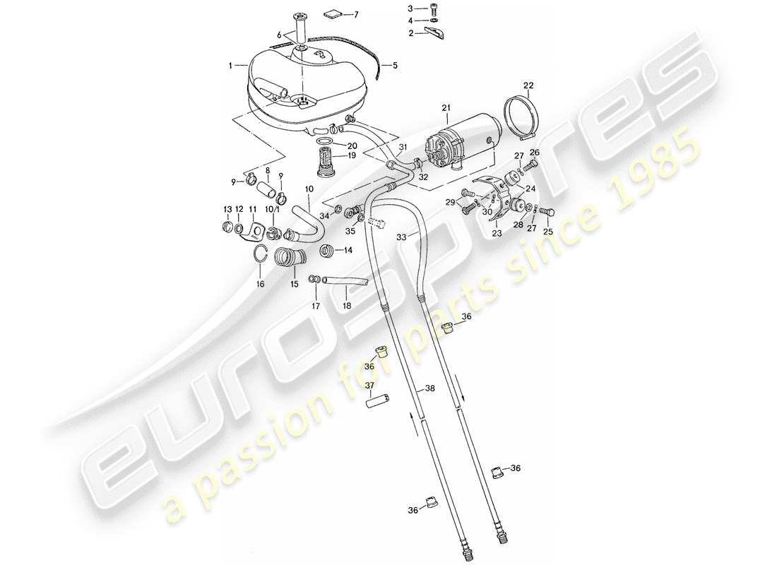 porsche 1976 (911) fuel system - for vehicles with - aluminium auxil. support part diagram