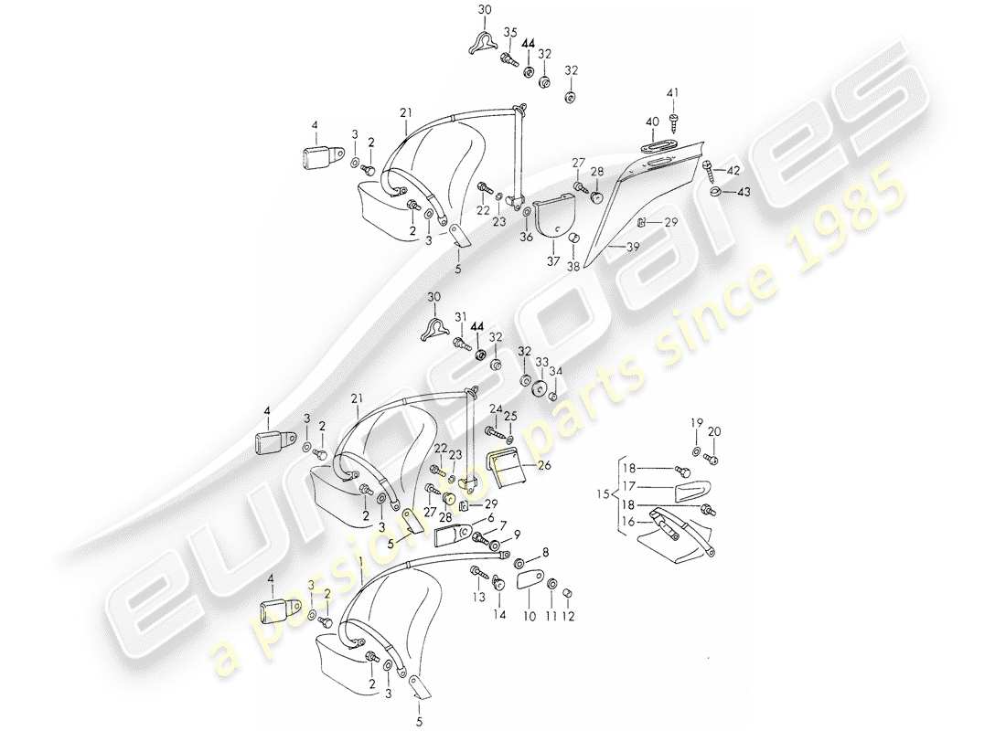 porsche 1973 (911) seat belt part diagram