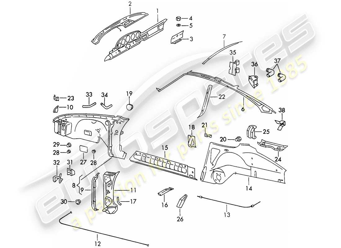porsche 1973 (911) interior panelling part diagram