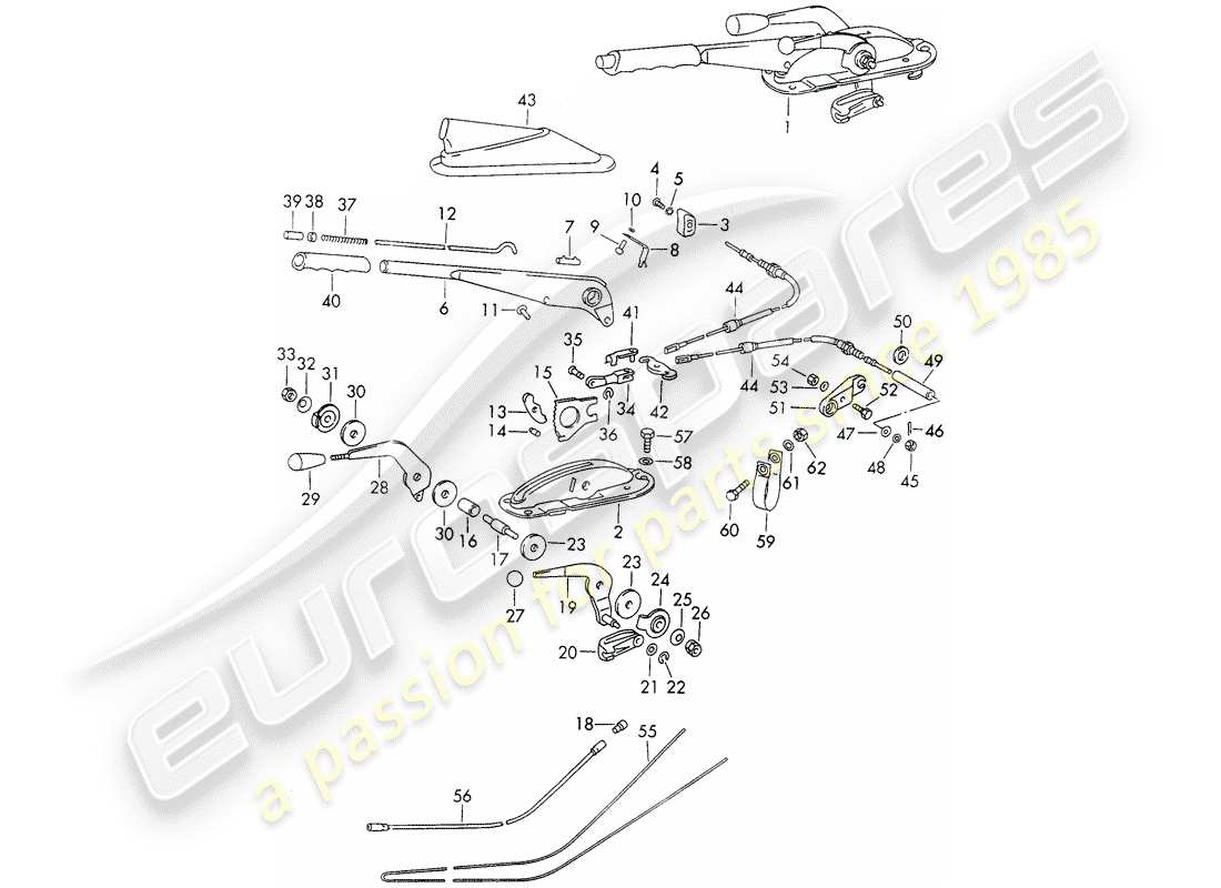 porsche 1973 (911) handbrake - manual throttle - heater - actuator part diagram