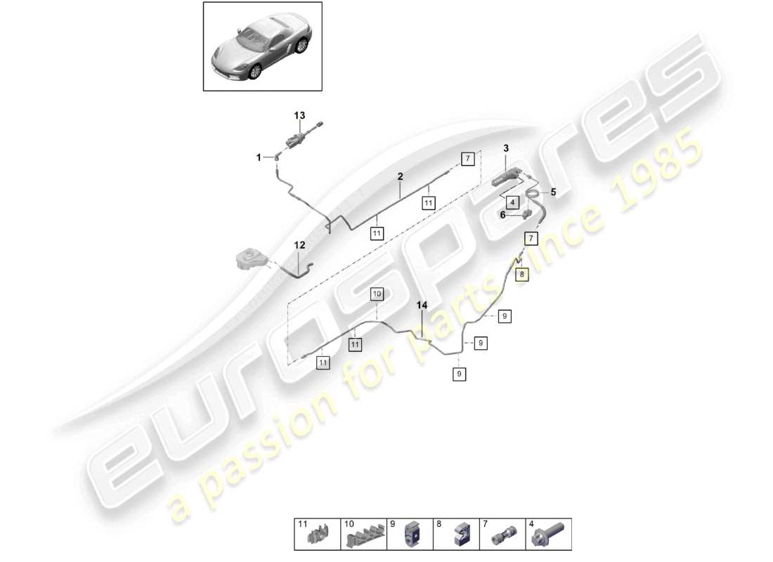 porsche 2017 (718 boxster) hydraulic coupling actuation clutch master cylinder clutch slave cylinder hose parts diagram