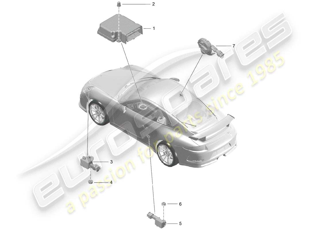 porsche 2016 (991-1 r/gt3/rs) control unit pressure sensor airbag part diagram
