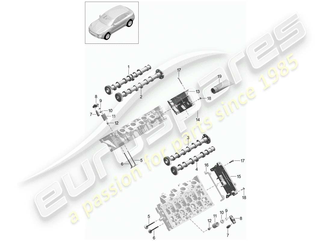 porsche 2014 (macan) camshaft, valves parts diagram