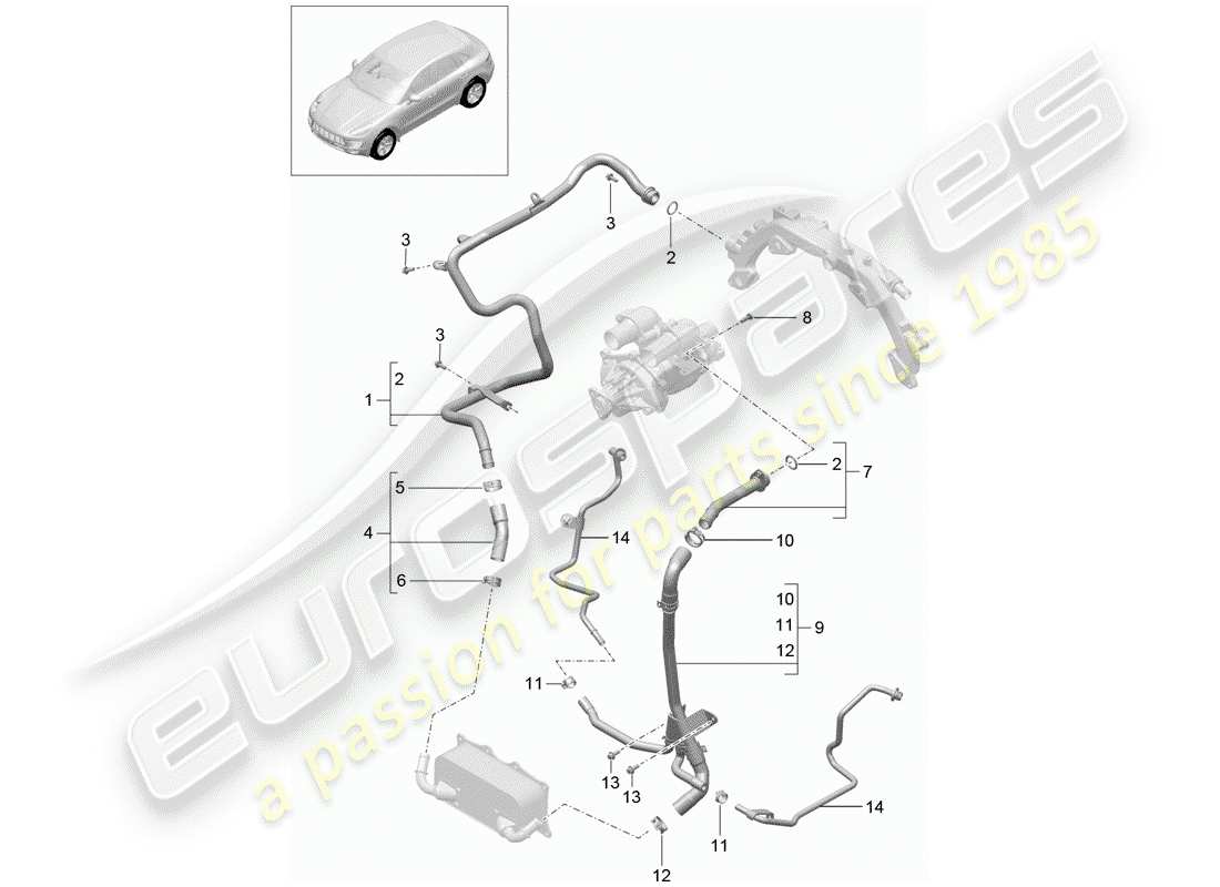 porsche 2014 (macan) coolant cooling system 2 parts diagram
