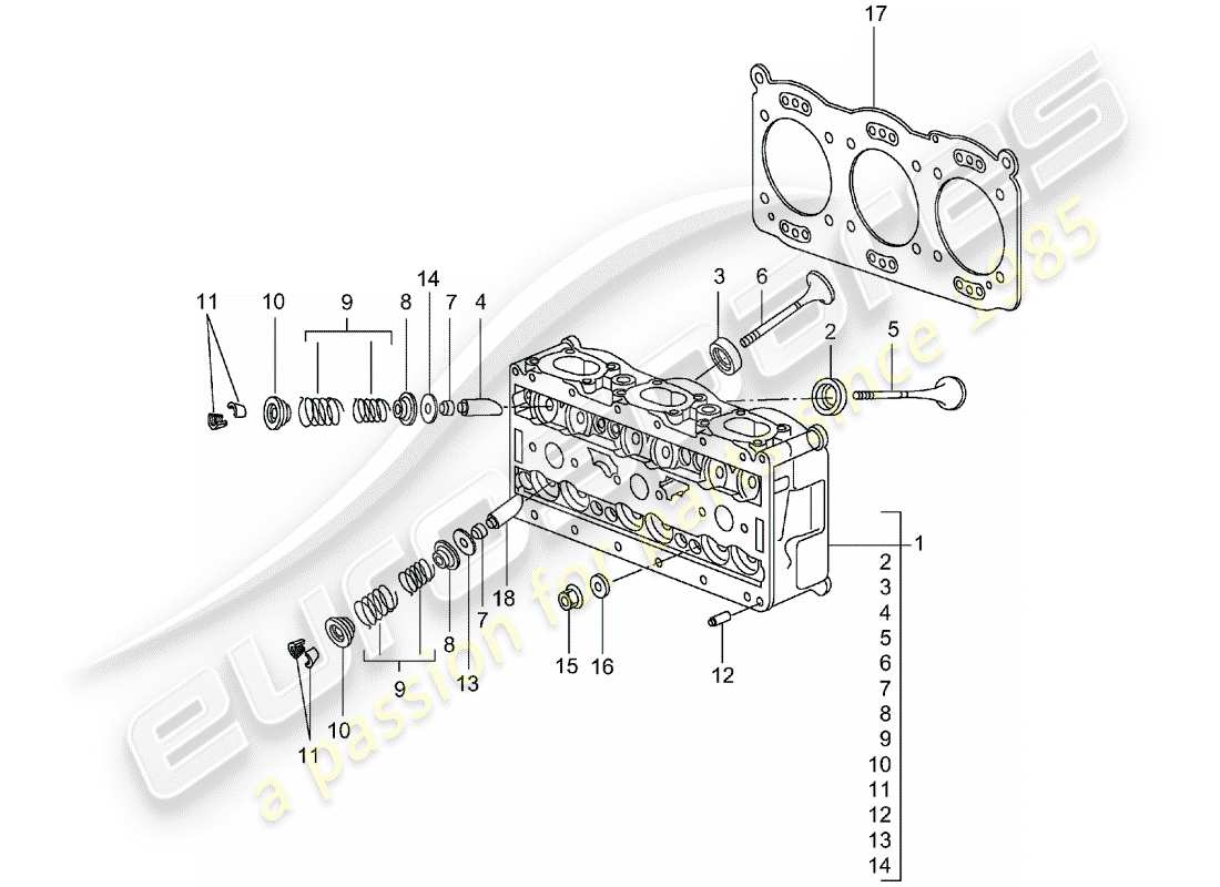 porsche 996 t/gt2 (2003) cylinder head parts diagram