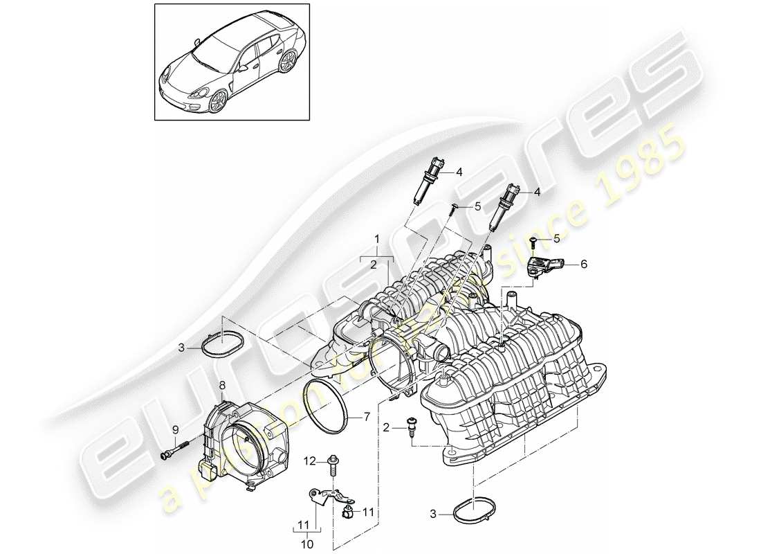 porsche 2014 (panamera 970) intake air distributor throttle valve adapter part diagram