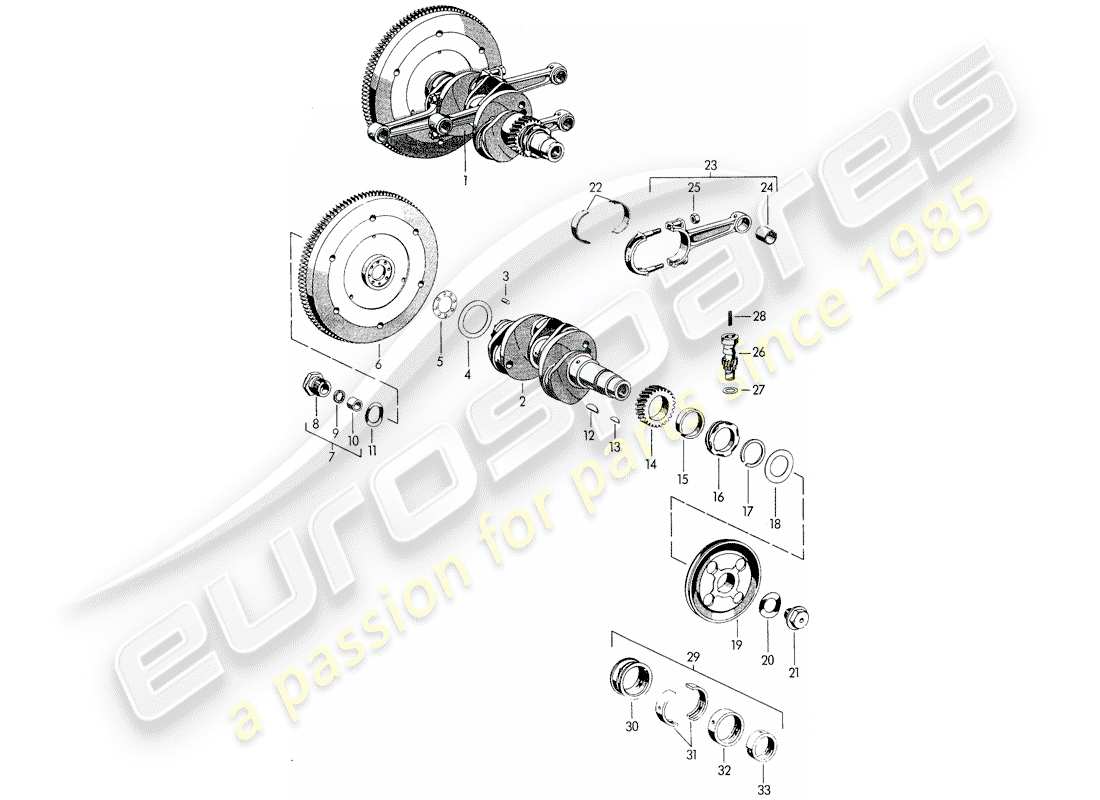 porsche 1951 (356/356a) crankshaft - m 22 001 >> - m 50 101 >> - m 33 901 >> - m 41 001 >> - m 60 001 >> - m 80 001 >> part diagram