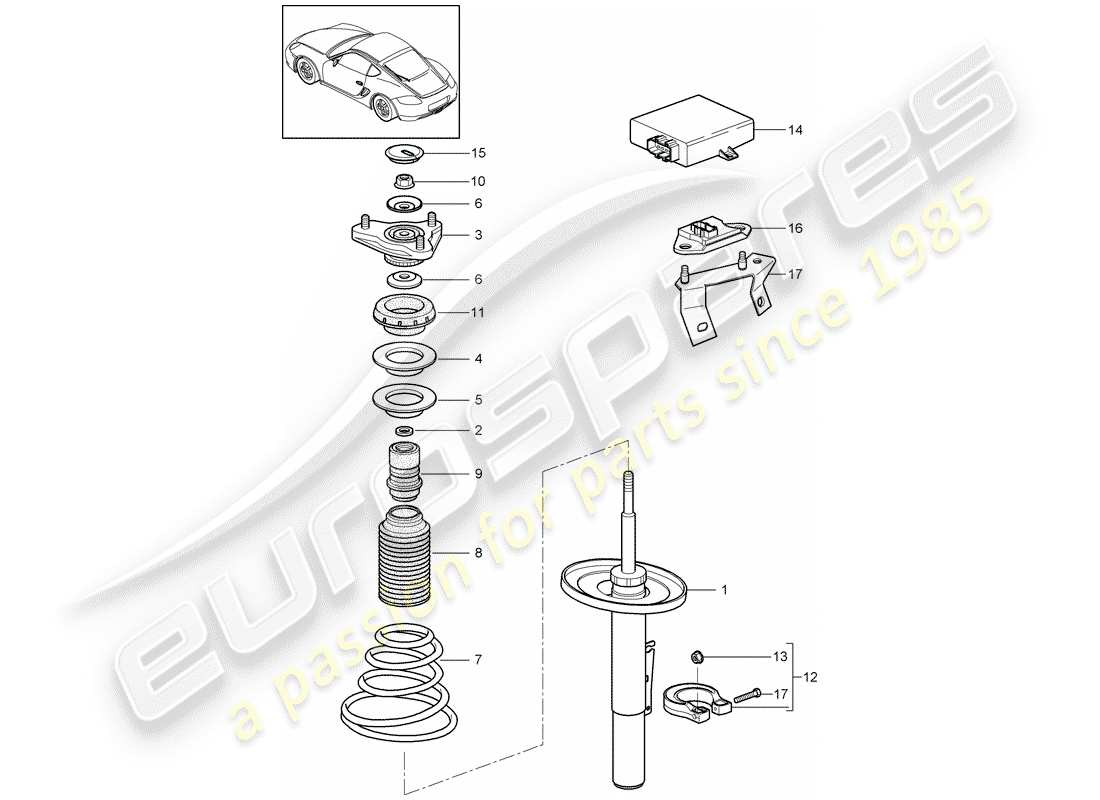 porsche 2012 (987 cayman) suspension suspension strut, complete part diagram