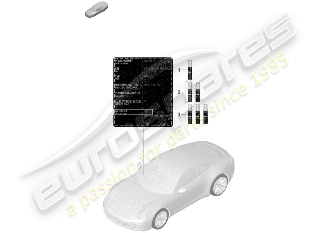 porsche 2020 (992-1) paint touch-up applicator paints parts diagram