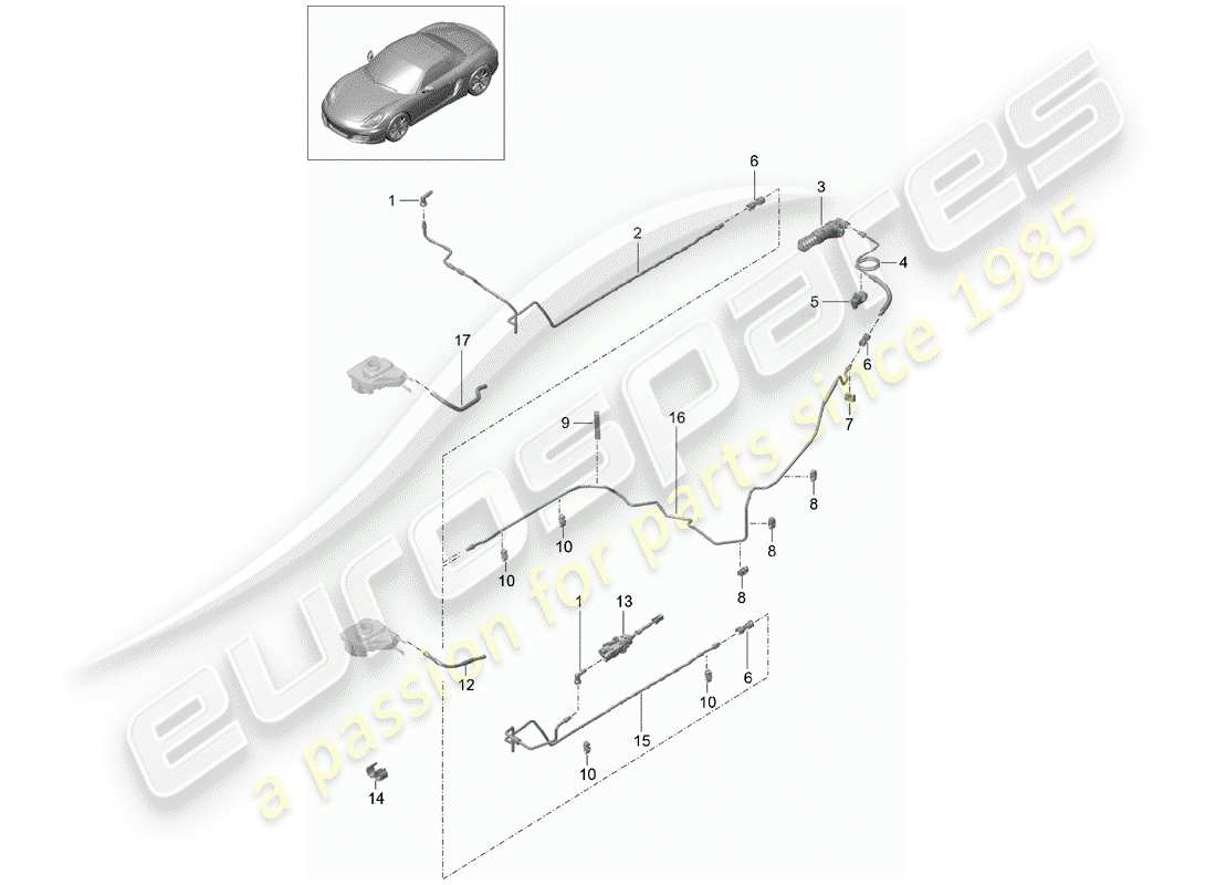 porsche 2012 (981 boxster) hydraulic coupling actuation clutch master cylinder clutch slave cylinder pipe/hose line parts diagram