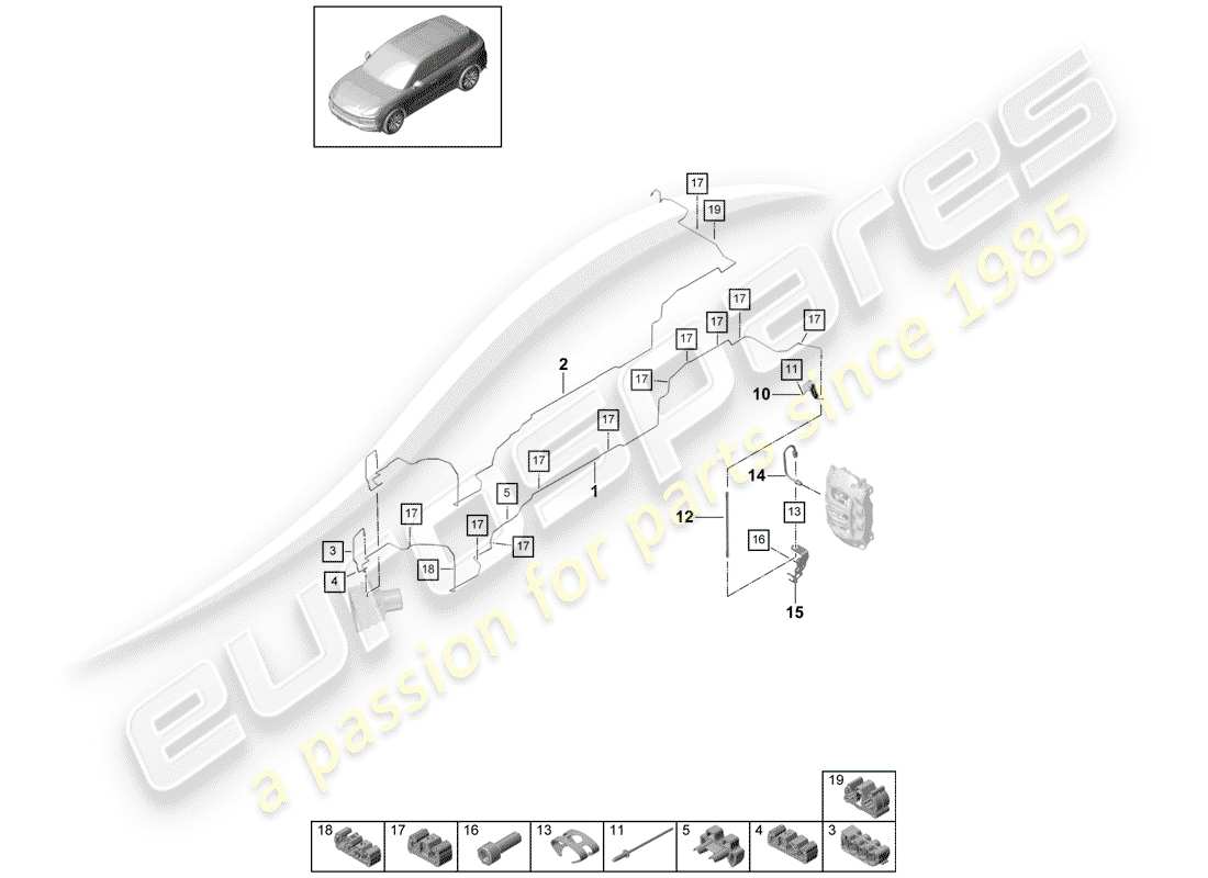 porsche 2018 (cayenne e3 9ya/9yb) brake line underbody and rear axle parts diagram