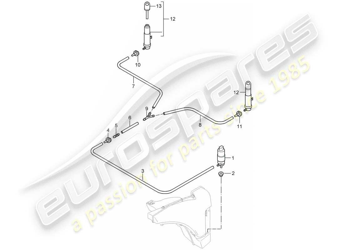 porsche 2008 (987 cayman) headlight washer system part diagram