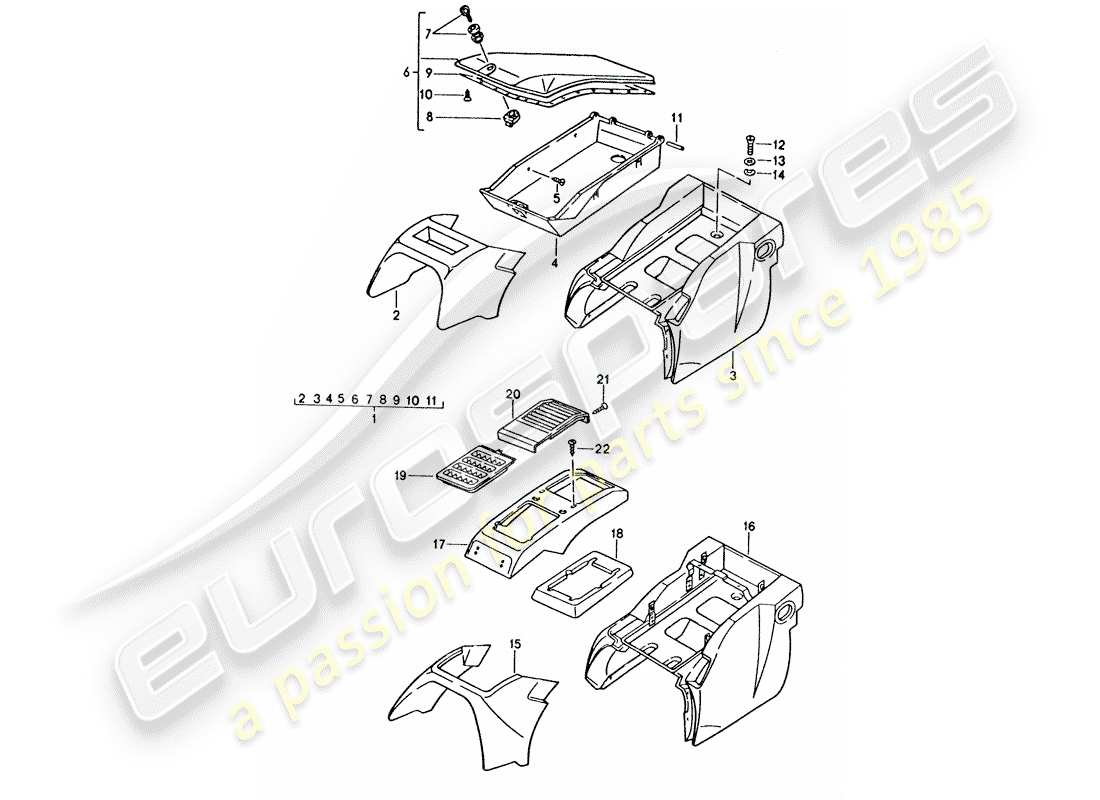 porsche 1995 (928) stowage box parts diagram