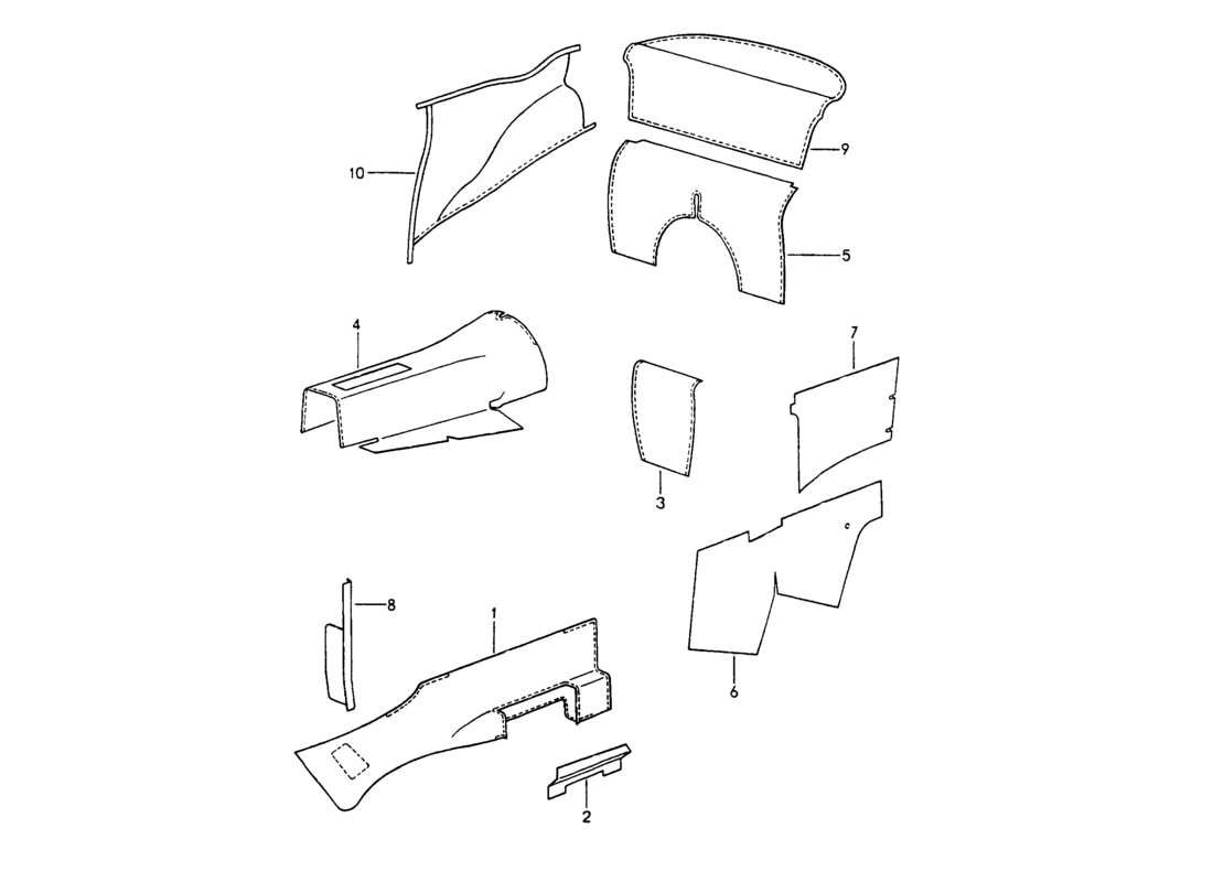 porsche 1994 (964) interior equipment - adhesive carpet parts diagram