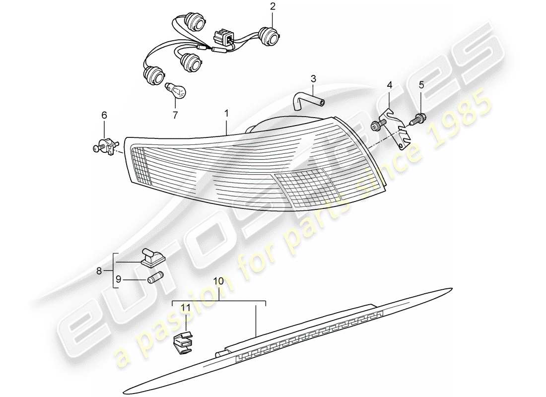 porsche 2011 (997-2 gt3) rear light parts diagram