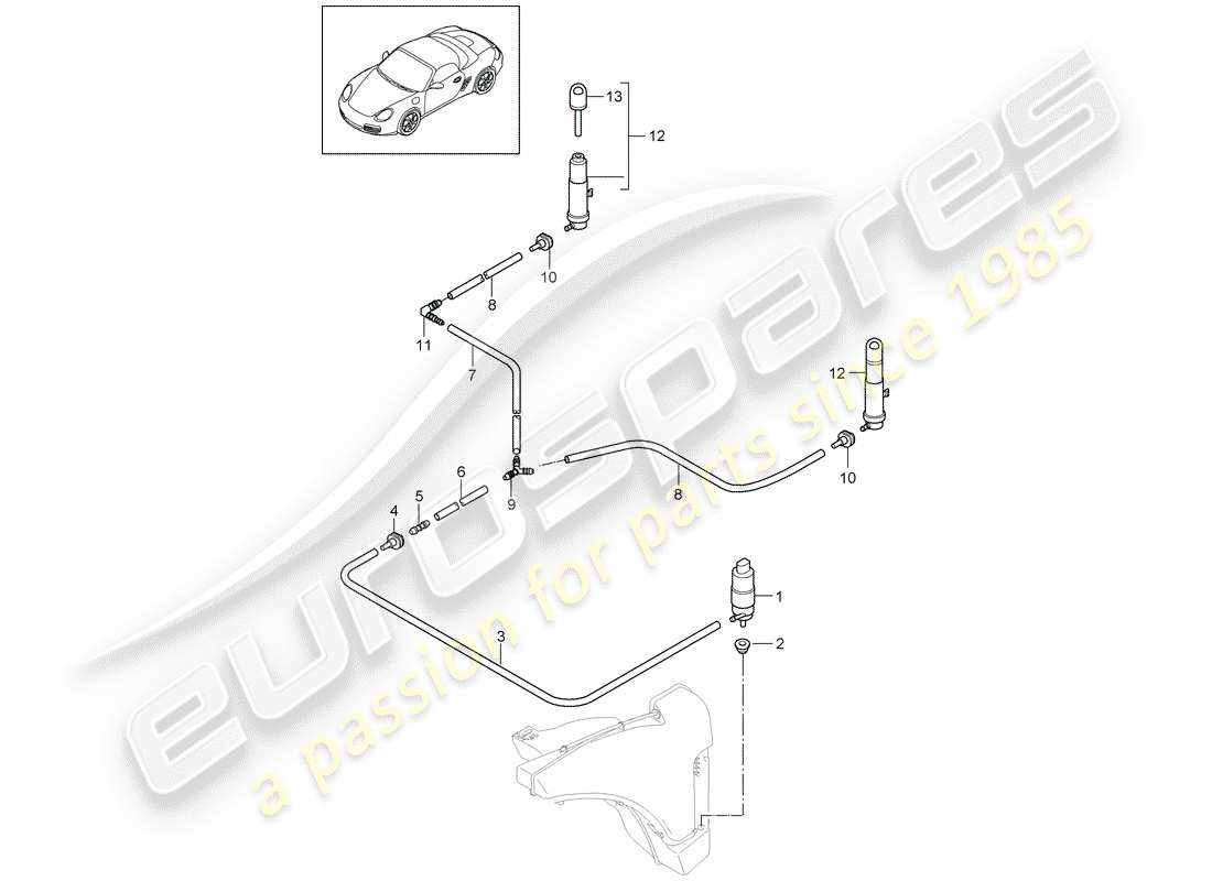 porsche 2010 (987 boxster) headlight washer system parts diagram