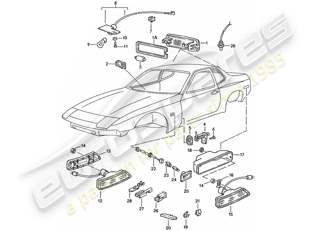 porsche 1990 (944) interior light - turn signal repeater part diagram