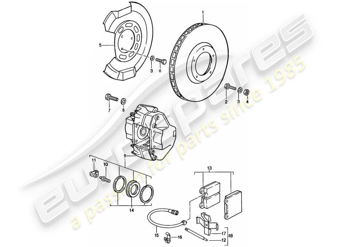 porsche 1985 (911) brake - front axle part diagram